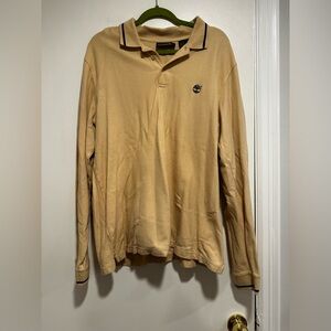 Timberland Men's Weathergear Long Sleeve Polo Shirt Size XL  Beige. Black Stripe